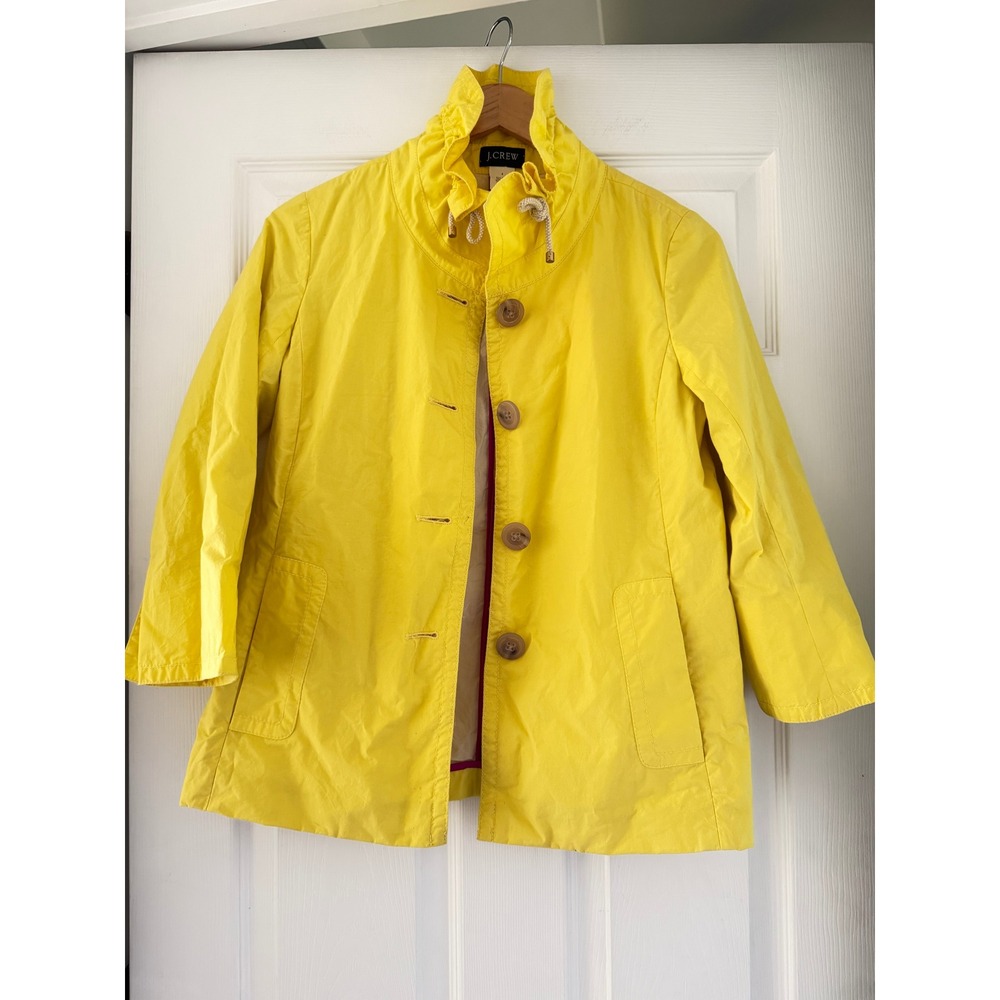 Vintage 90s J. Crew Womens Yellow Rain Jacket Preppy Nautical Coastal